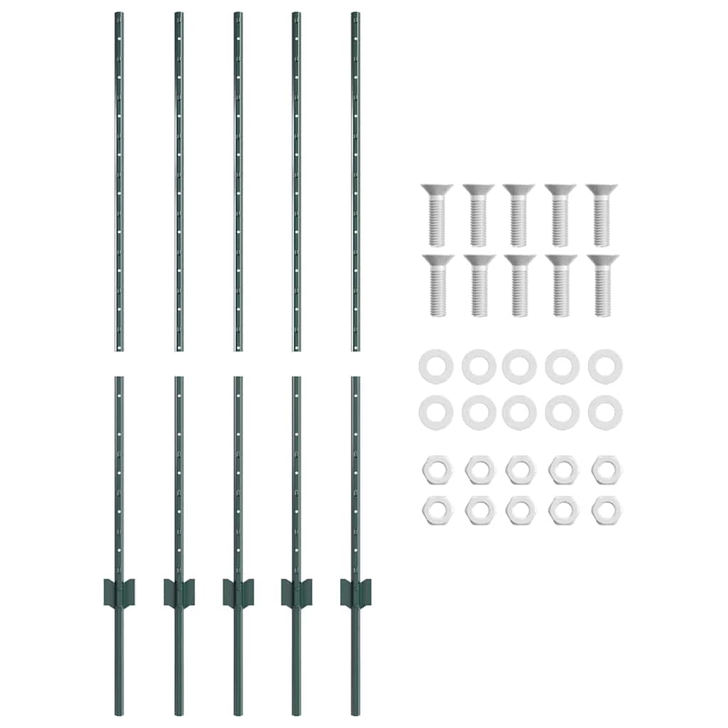 Innebygd gjerdepåle 5 pcs Grønn 160 cm Pulverlakkert stål