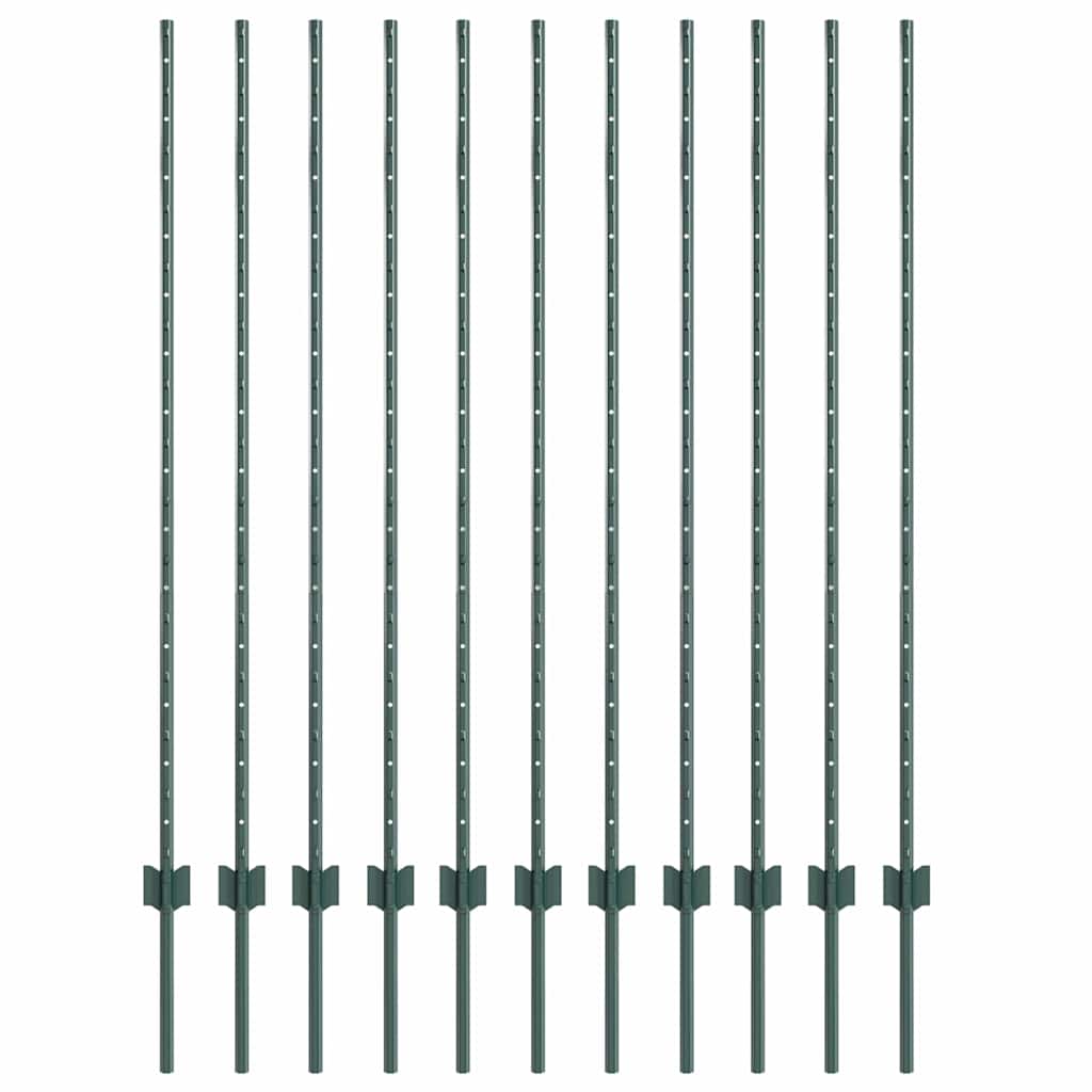 Innebygd gjerdepåle 11 pcs Grønn 180 cm Pulverlakkert stål