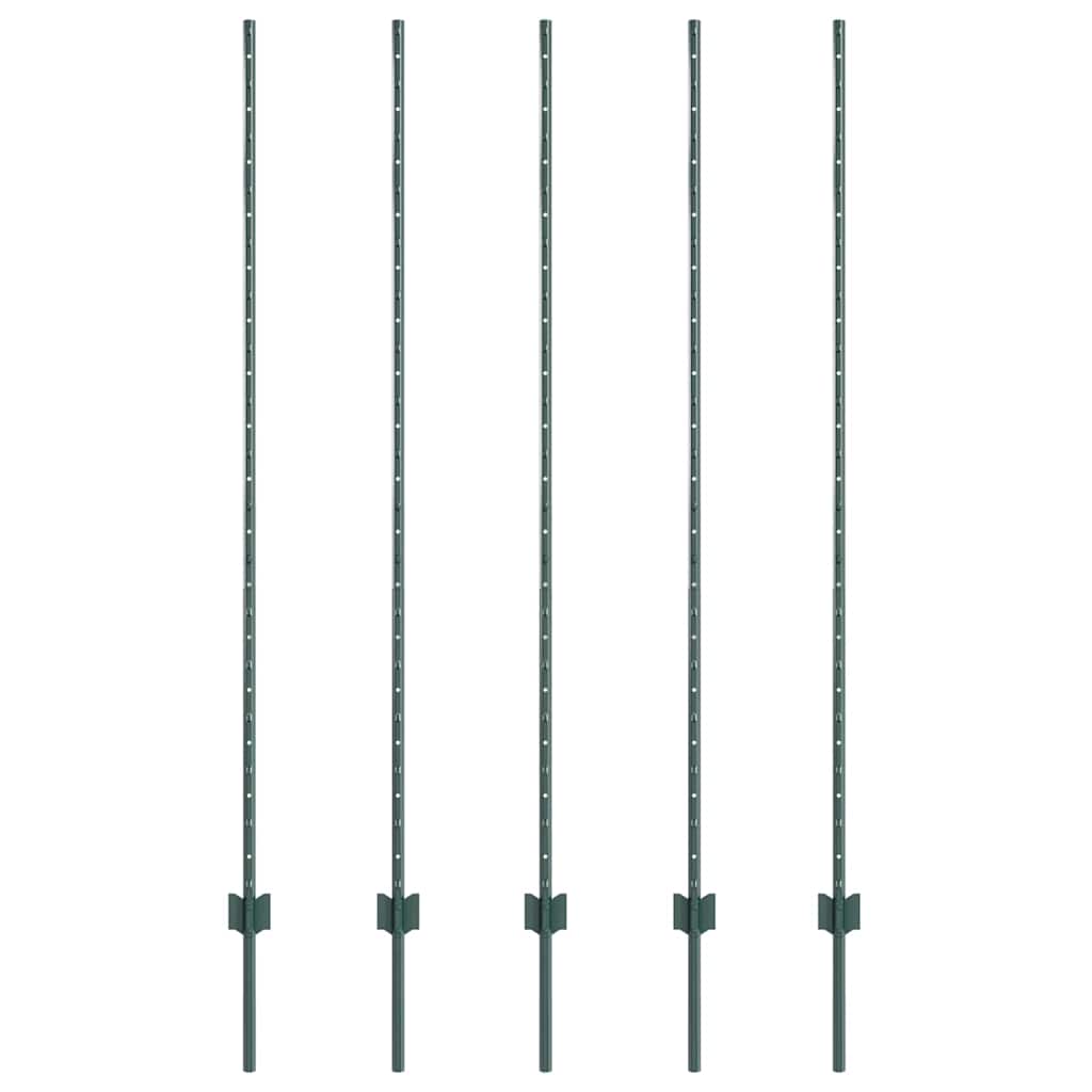 Innebygd gjerdepåle 5 pcs Grønn 200 cm Pulverlakkert stål