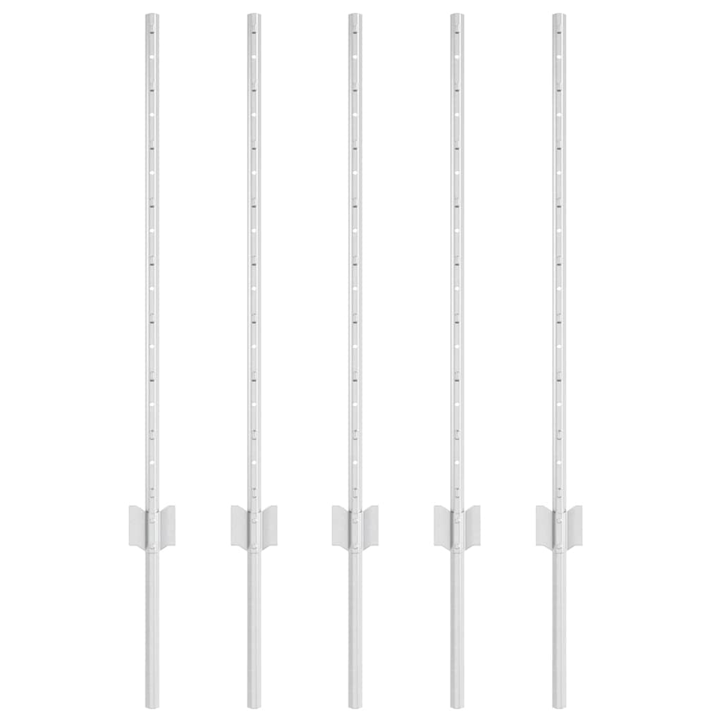 Innebygd gjerdepåle 5 pcs Sølv 120 cm Pulverlakkert stål