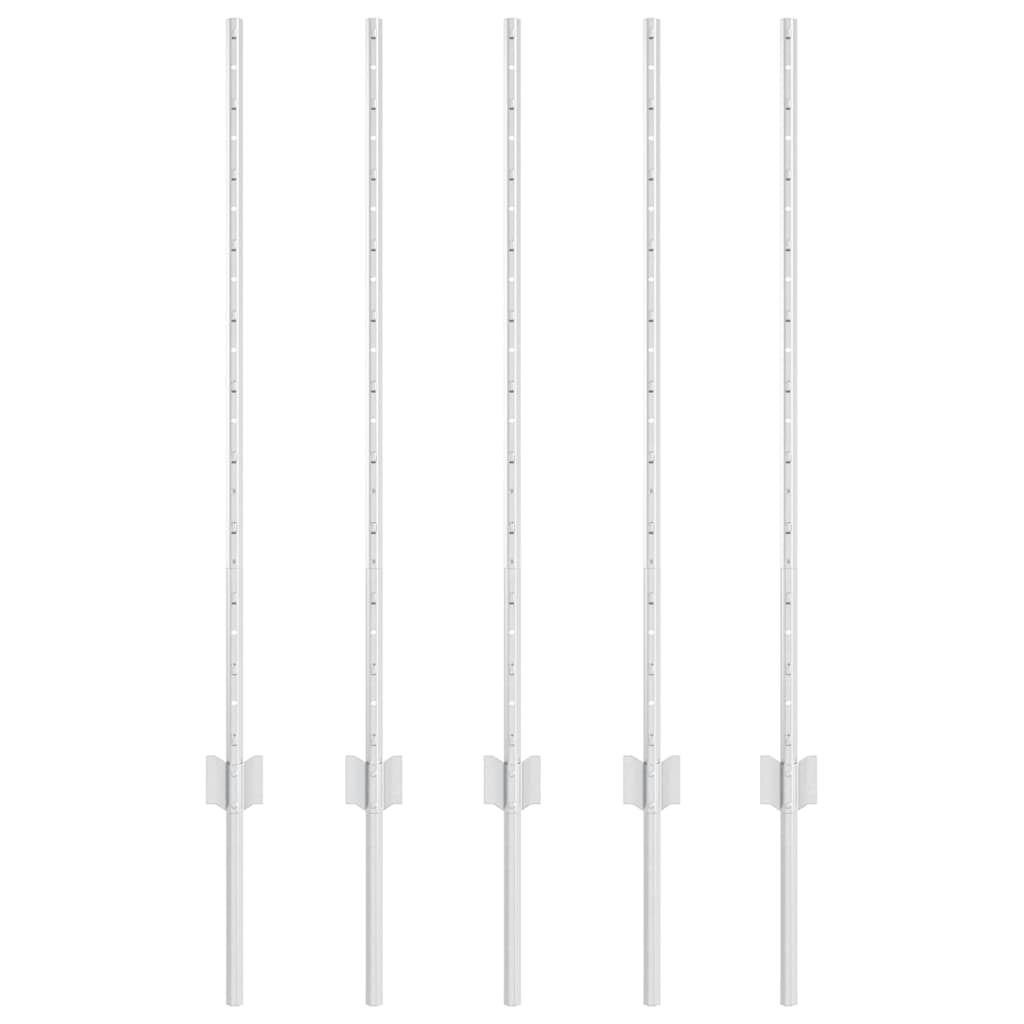 Innebygd gjerdepåle 5 pcs Sølv 140 cm Pulverlakkert stål