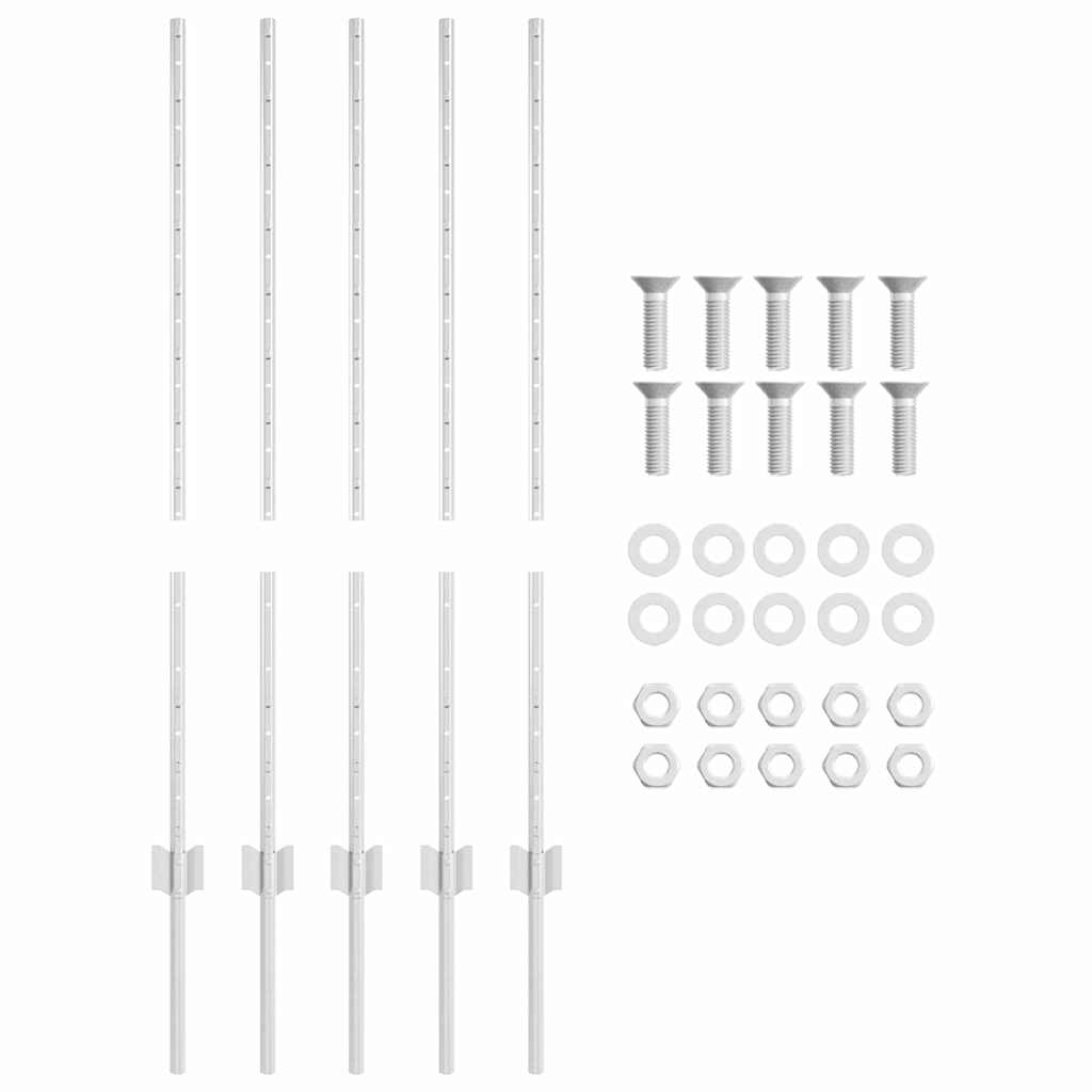 Innebygd gjerdepåle 5 pcs Sølv 140 cm Pulverlakkert stål