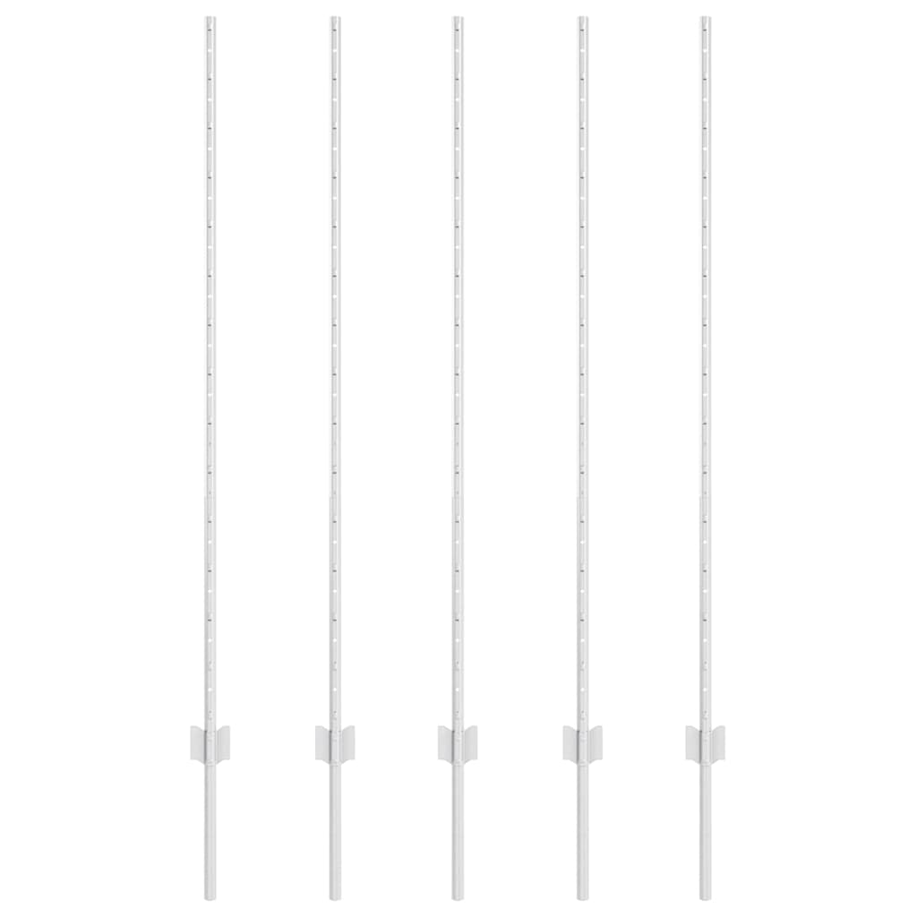 Innebygd gjerdepåle 5 pcs Sølv 180 cm Pulverlakkert stål