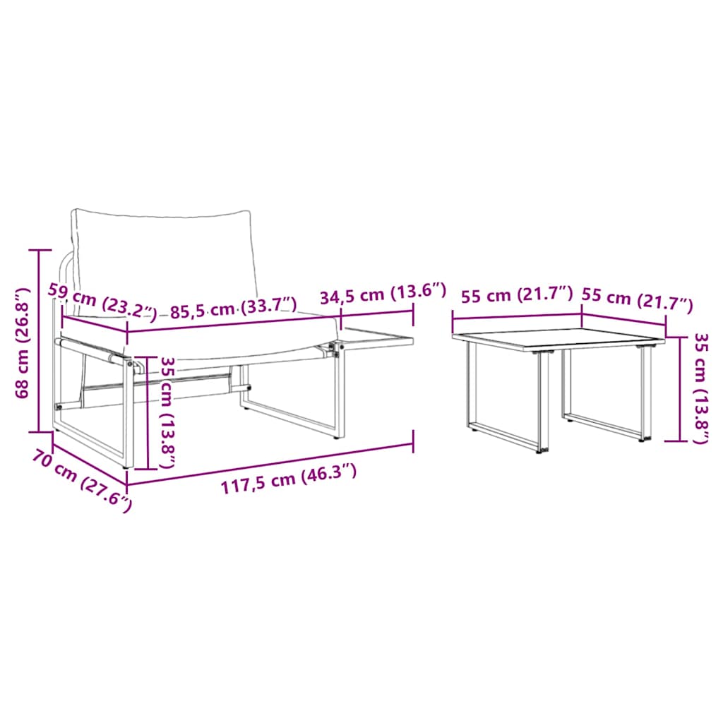 Hagesofa Set 2 pcs Lysegrå Stål