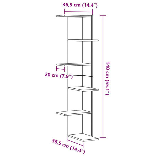Vegghjørneskap med hylle Svart Eik 36.5 x 36.5 x 140 cm
