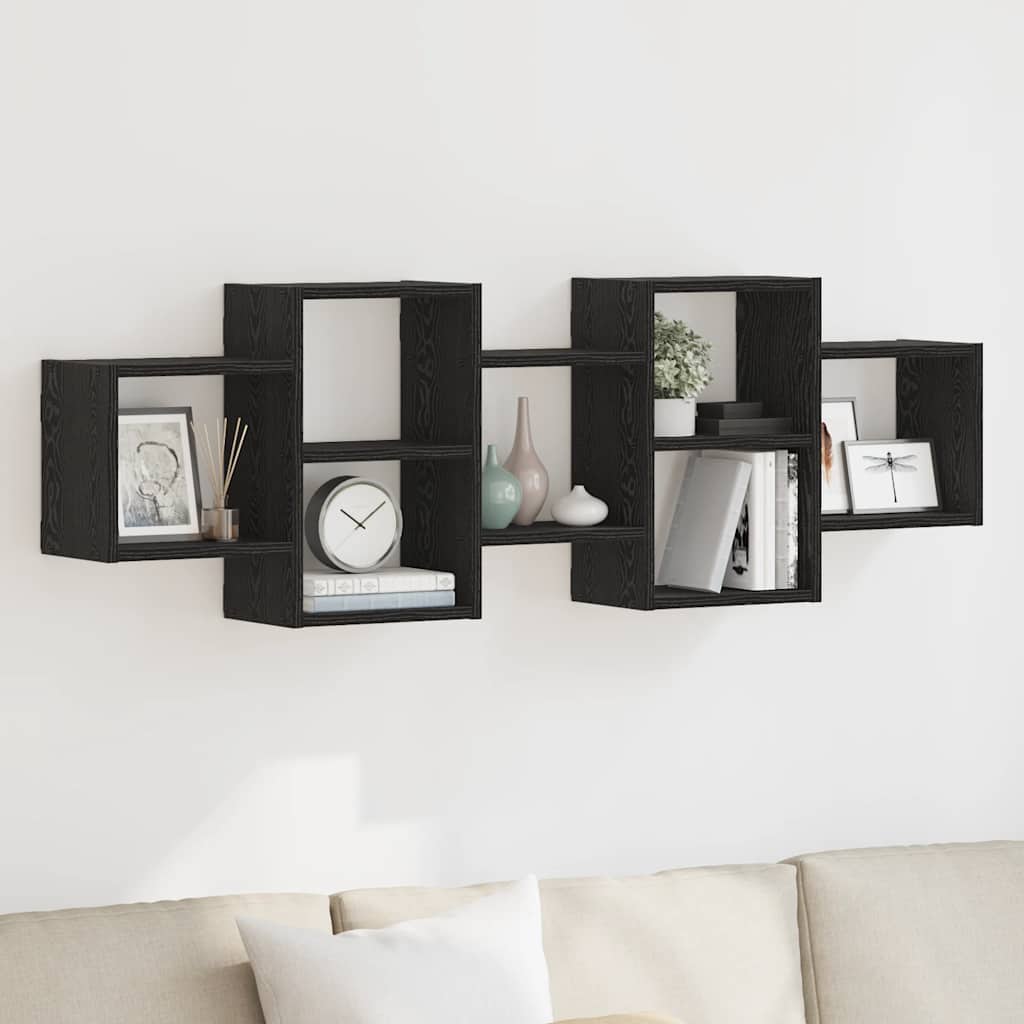 Vegghylle svart eik 129x18x42 cm konstruert tre