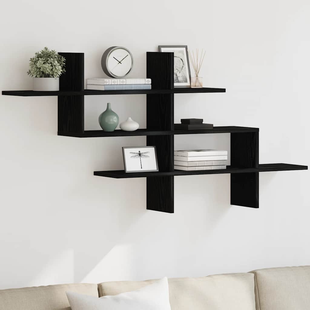 Vegghylle svart eik 124,5x18x60,5 cm konstruert tre