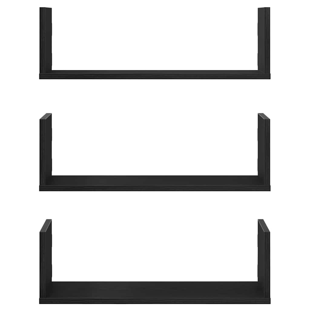Vegghyller 3 stk svart eik 58x18x18 cm konstruert tre