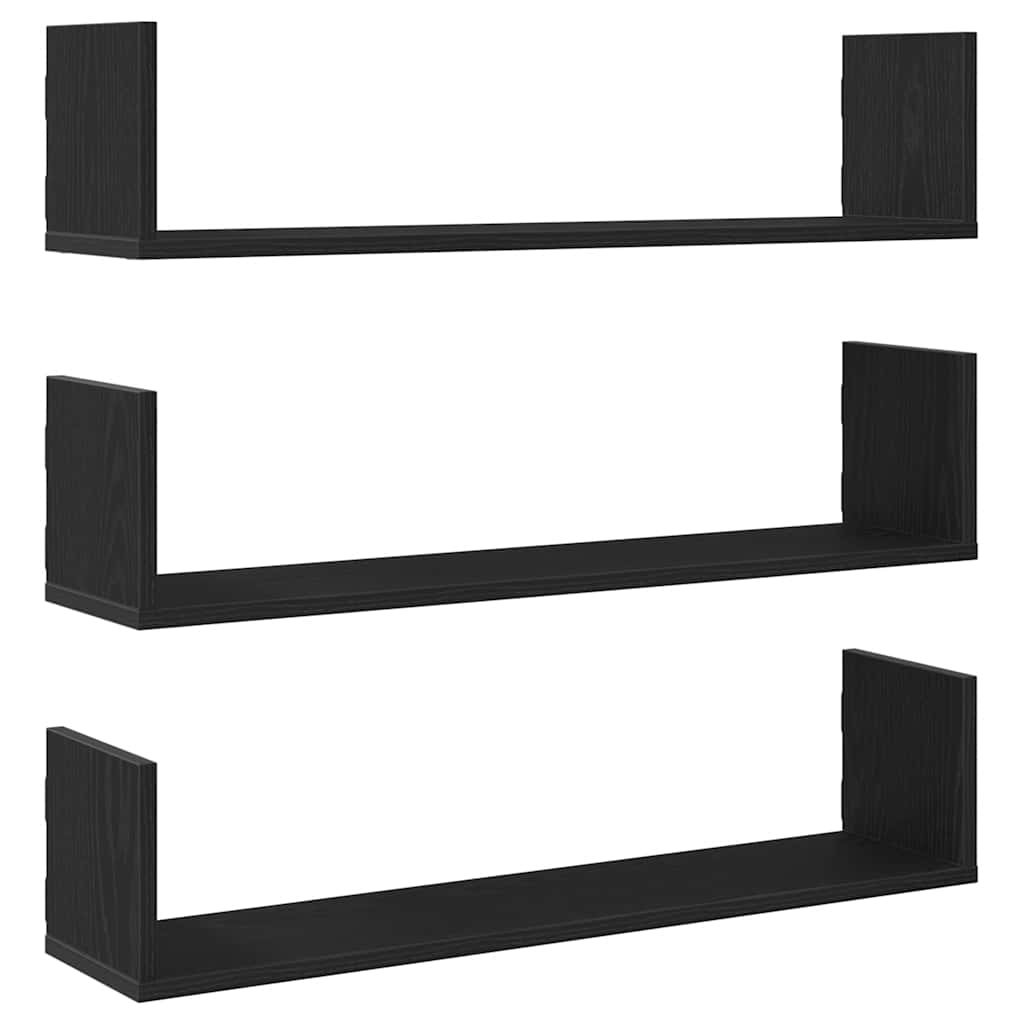 Vegghyller 3 stk svart eik 80x18x18 cm konstruert tre