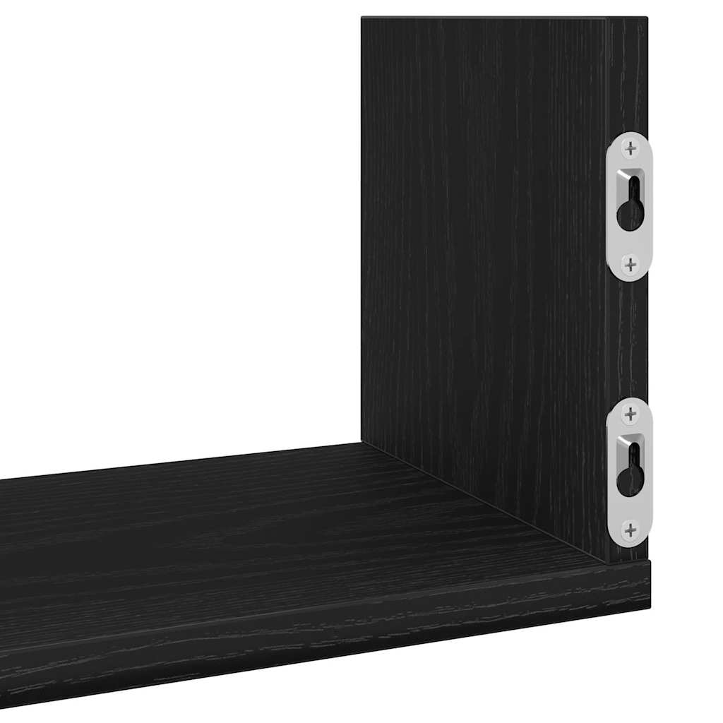 Vegghyller 3 stk svart eik 80x18x18 cm konstruert tre