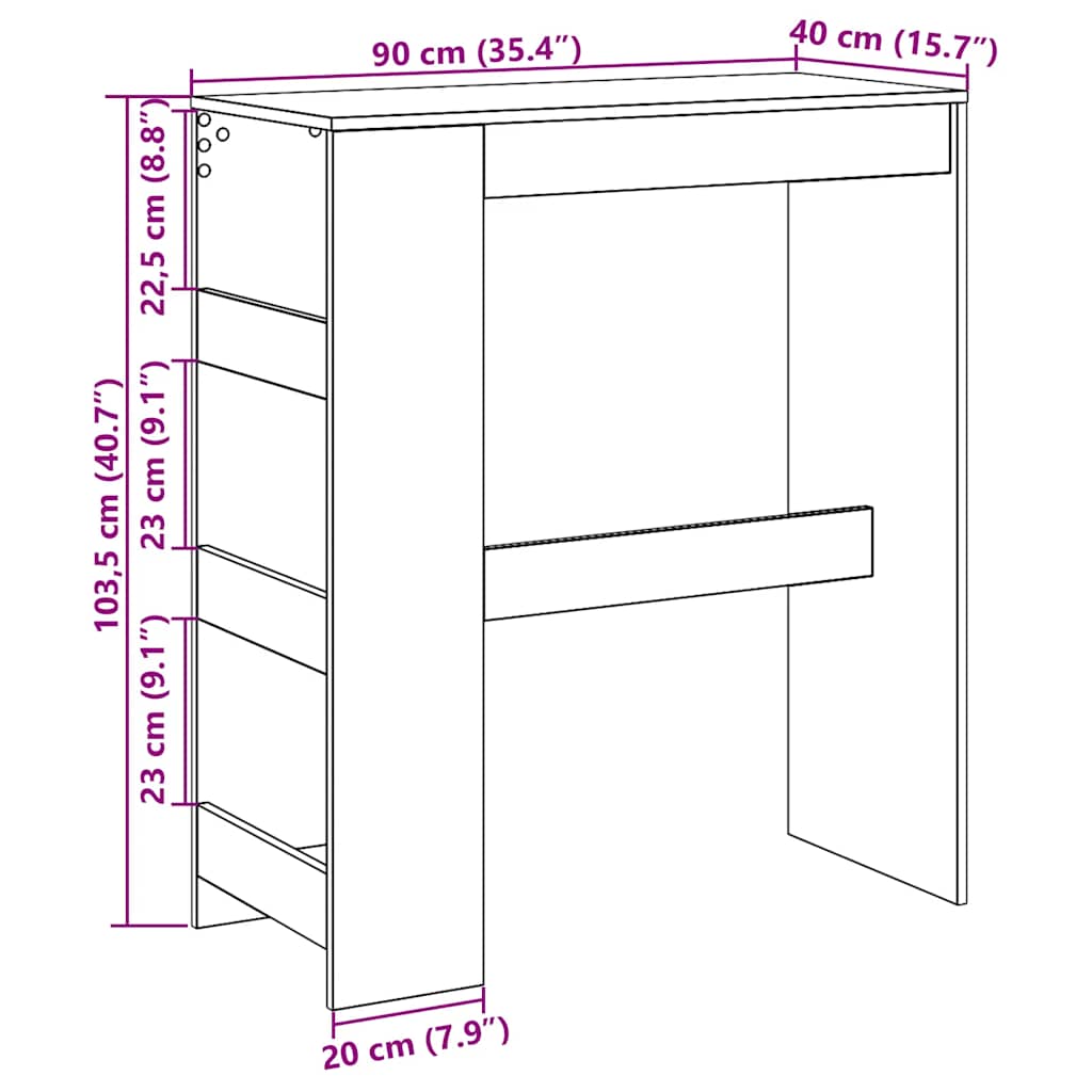 Barbord med hyller svart eik 90x40x103,5 cm konstruert tre