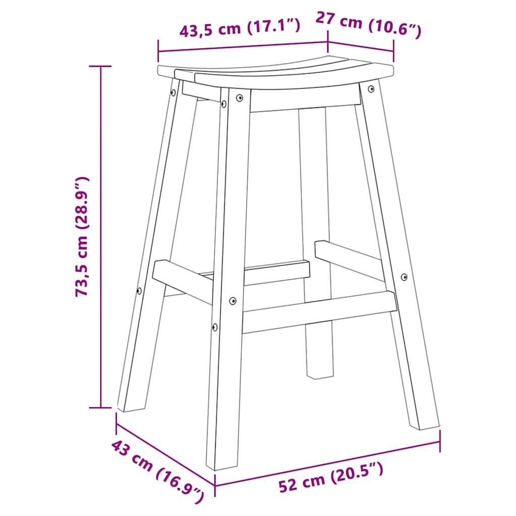 Barstol 2 pcs Hvit 52 x 43 x 73,5 cm HDPE