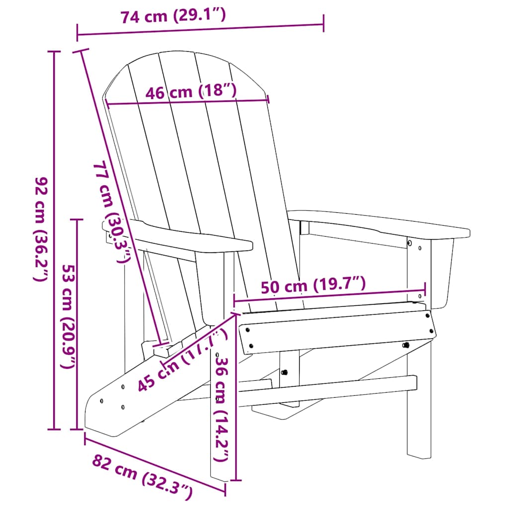 Adirondack-stol Hvit 74 x 82 x 92cm HDPE