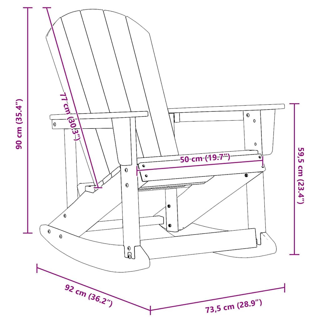 Adirondack gyngestol Lysegrå 73.5 x 92 x 90cm HDPE