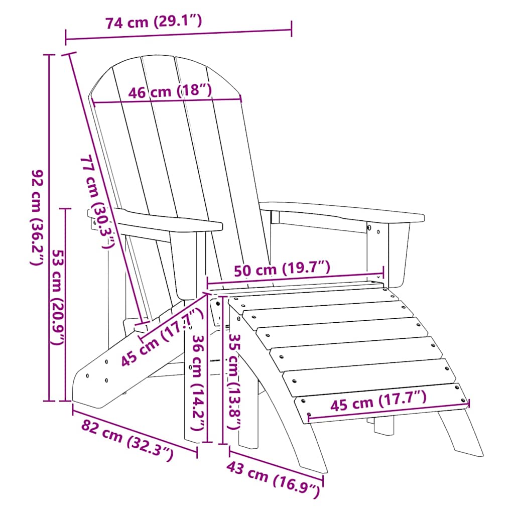 Adirondack-stol Hvit 82 x 74 x 92 cm HDPE