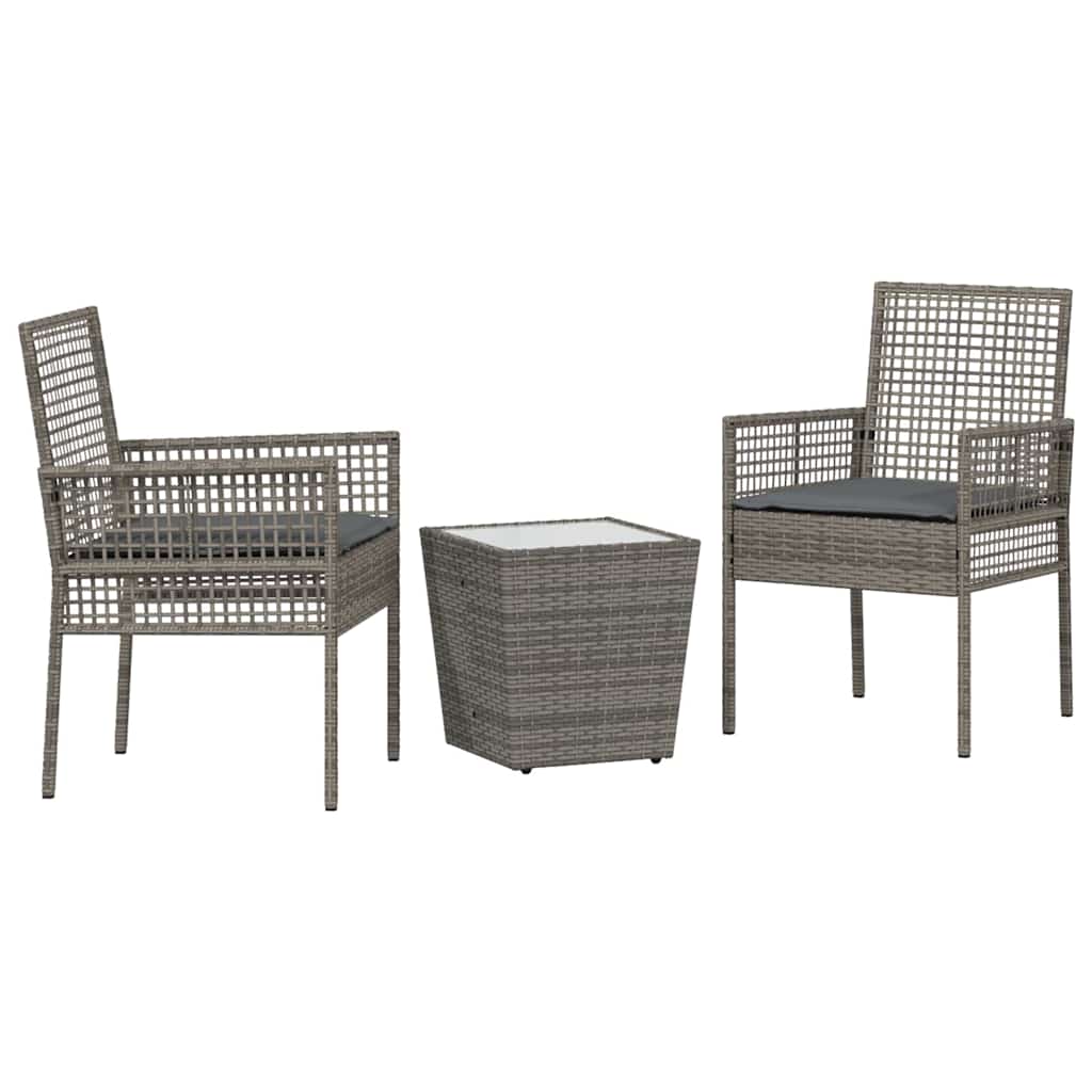 Hage Bistro Sett 3 pcs Grå Poly rattan