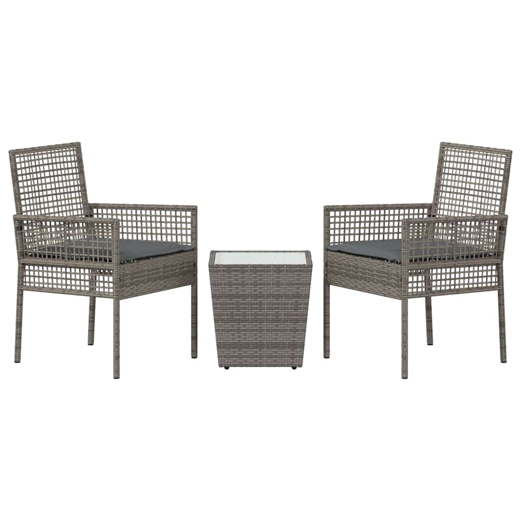 Hage Bistro Sett 3 pcs Grå Poly rattan