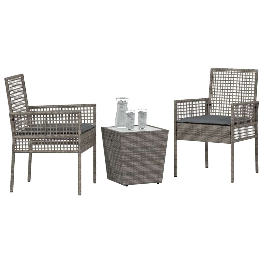 Hage Bistro Sett 3 pcs Grå Poly rattan