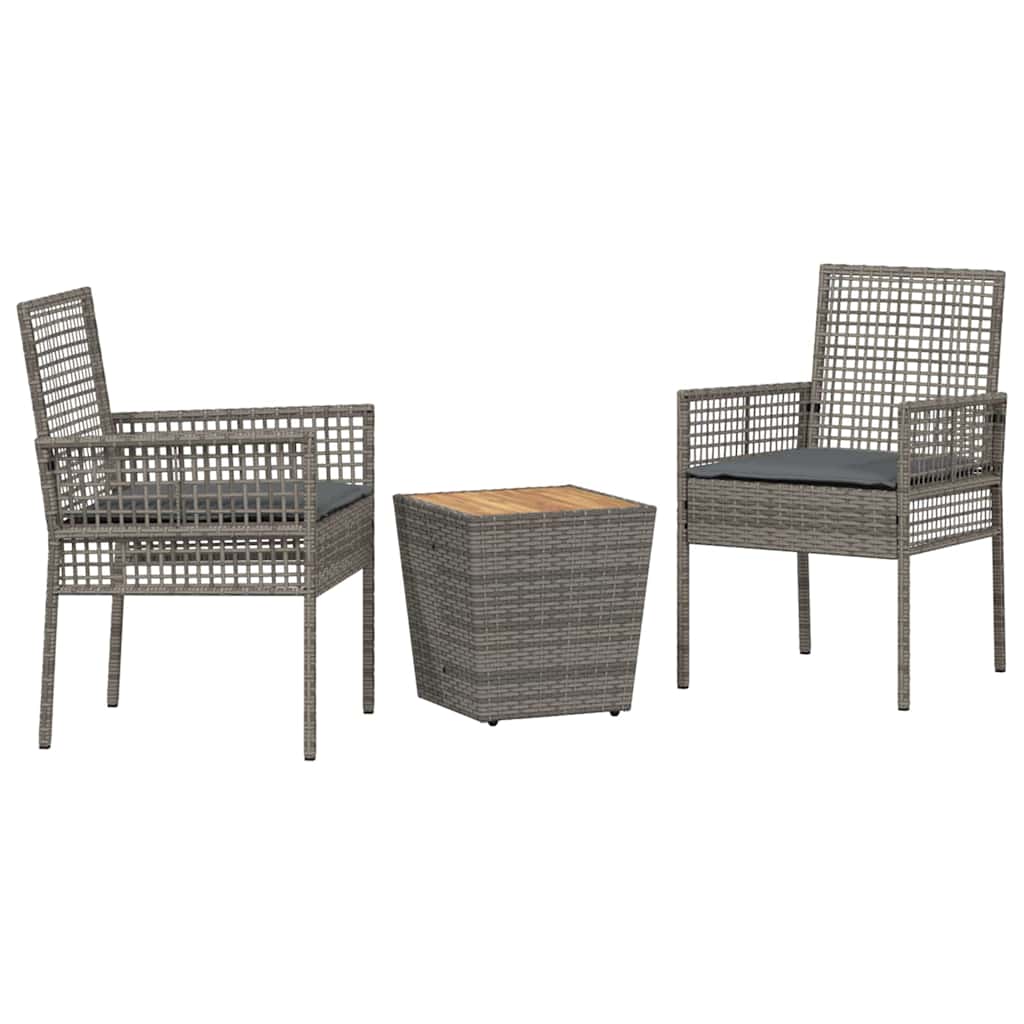 Hage Bistro Sett 3 pcs Grå Poly rattan