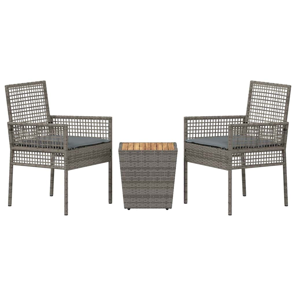 Hage Bistro Sett 3 pcs Grå Poly rattan
