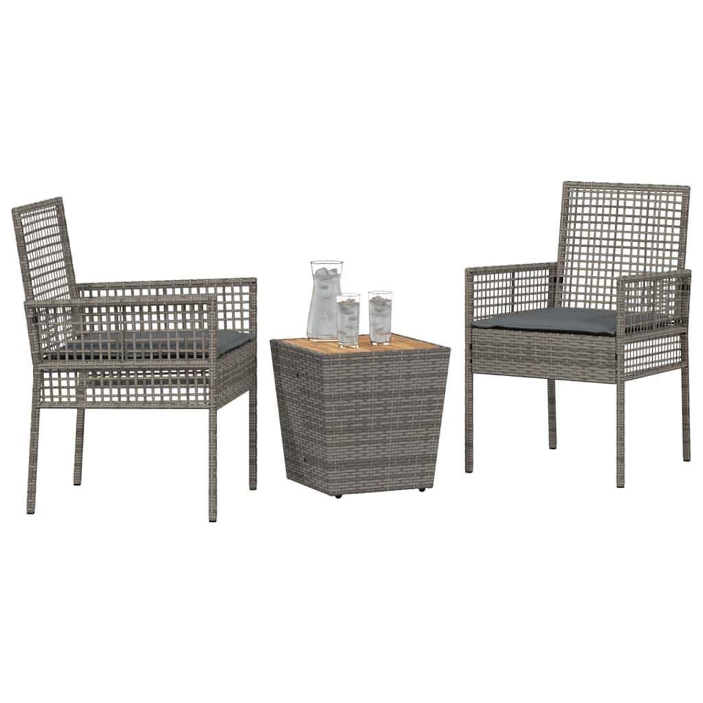 Hage Bistro Sett 3 pcs Grå Poly rattan