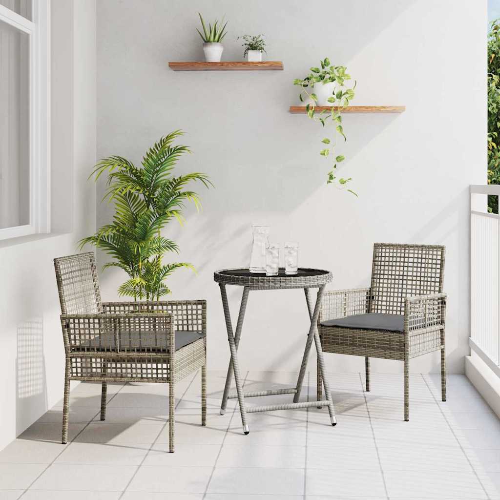 Hage Bistro Sett 3 pcs Grå Poly rattan