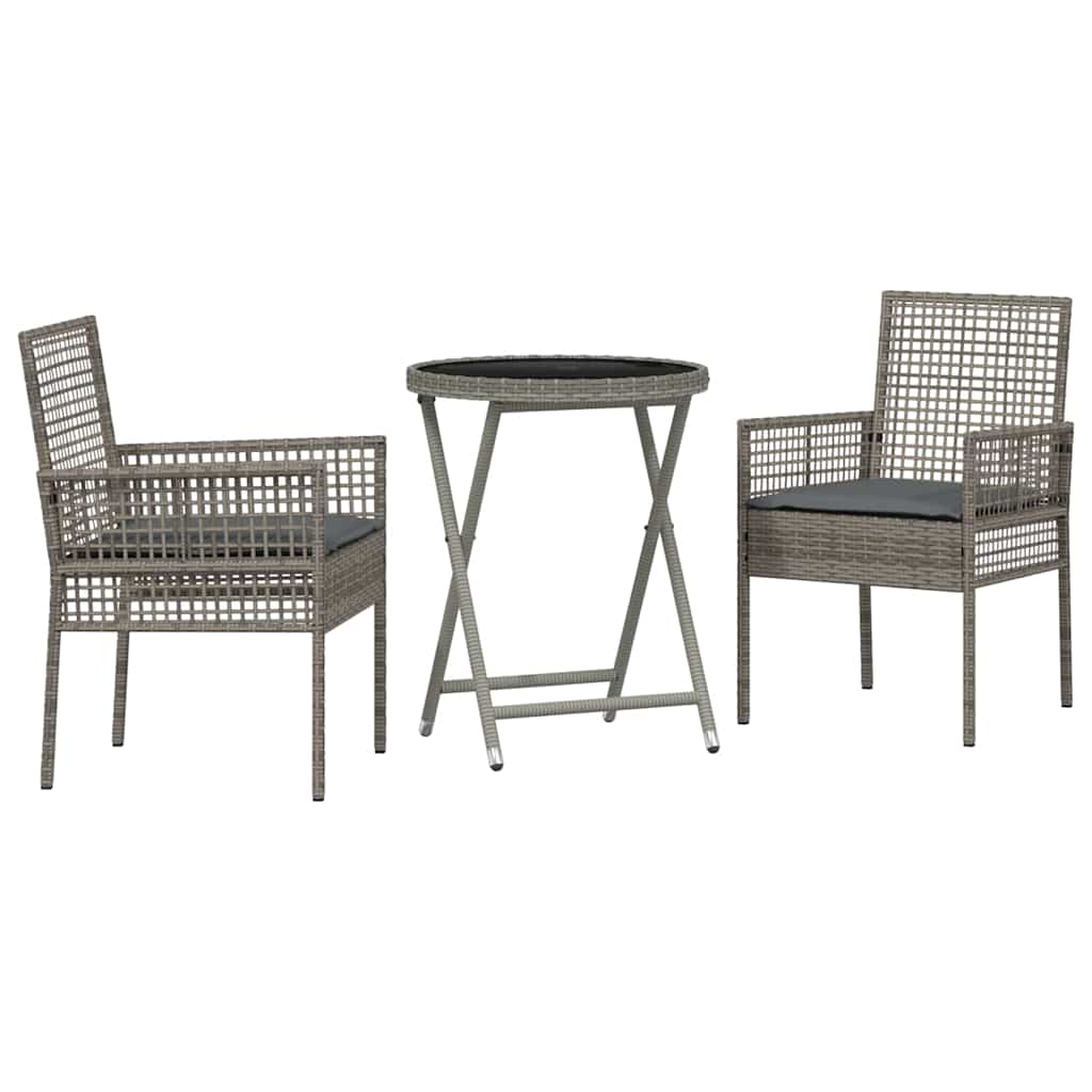 Hage Bistro Sett 3 pcs Grå Poly rattan