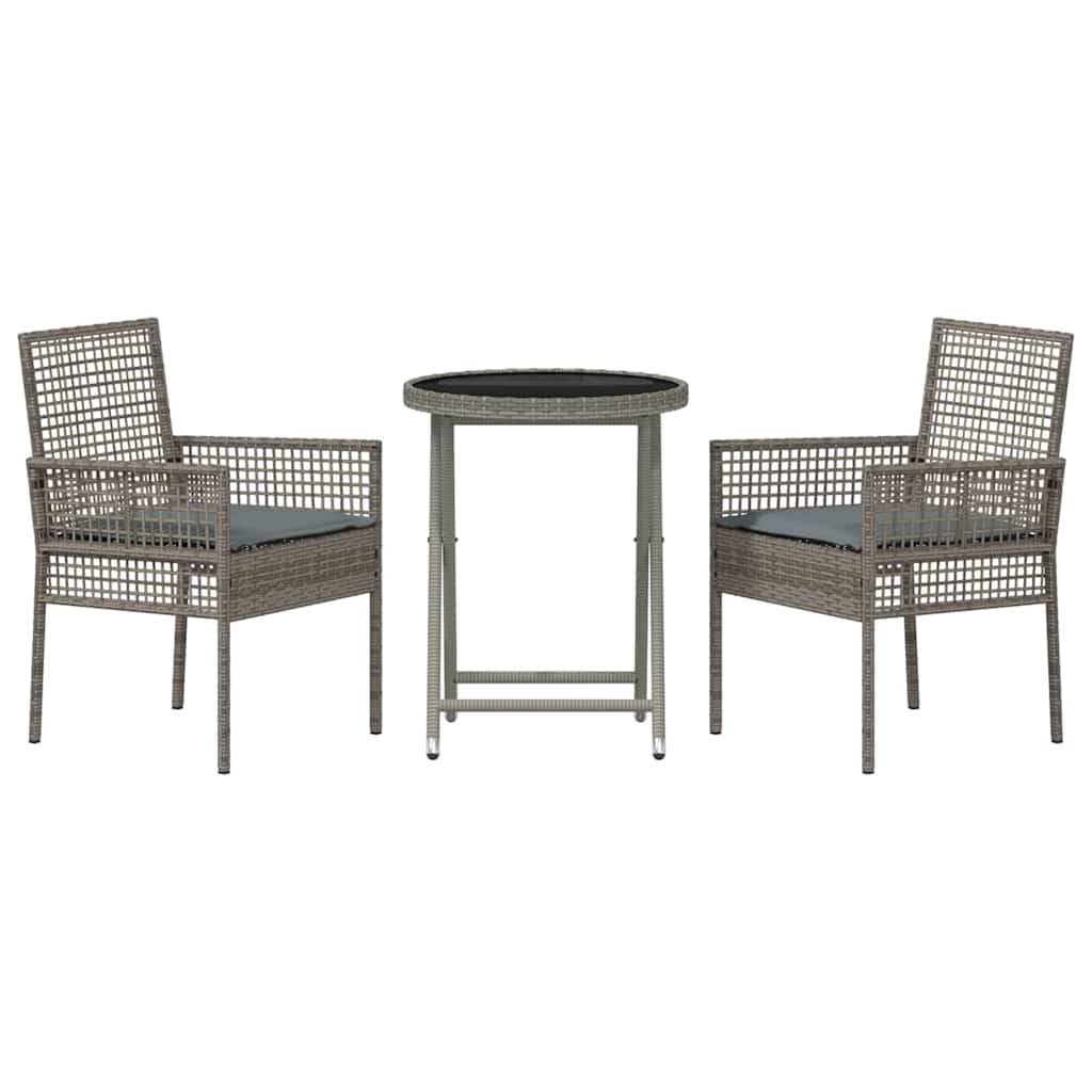 Hage Bistro Sett 3 pcs Grå Poly rattan