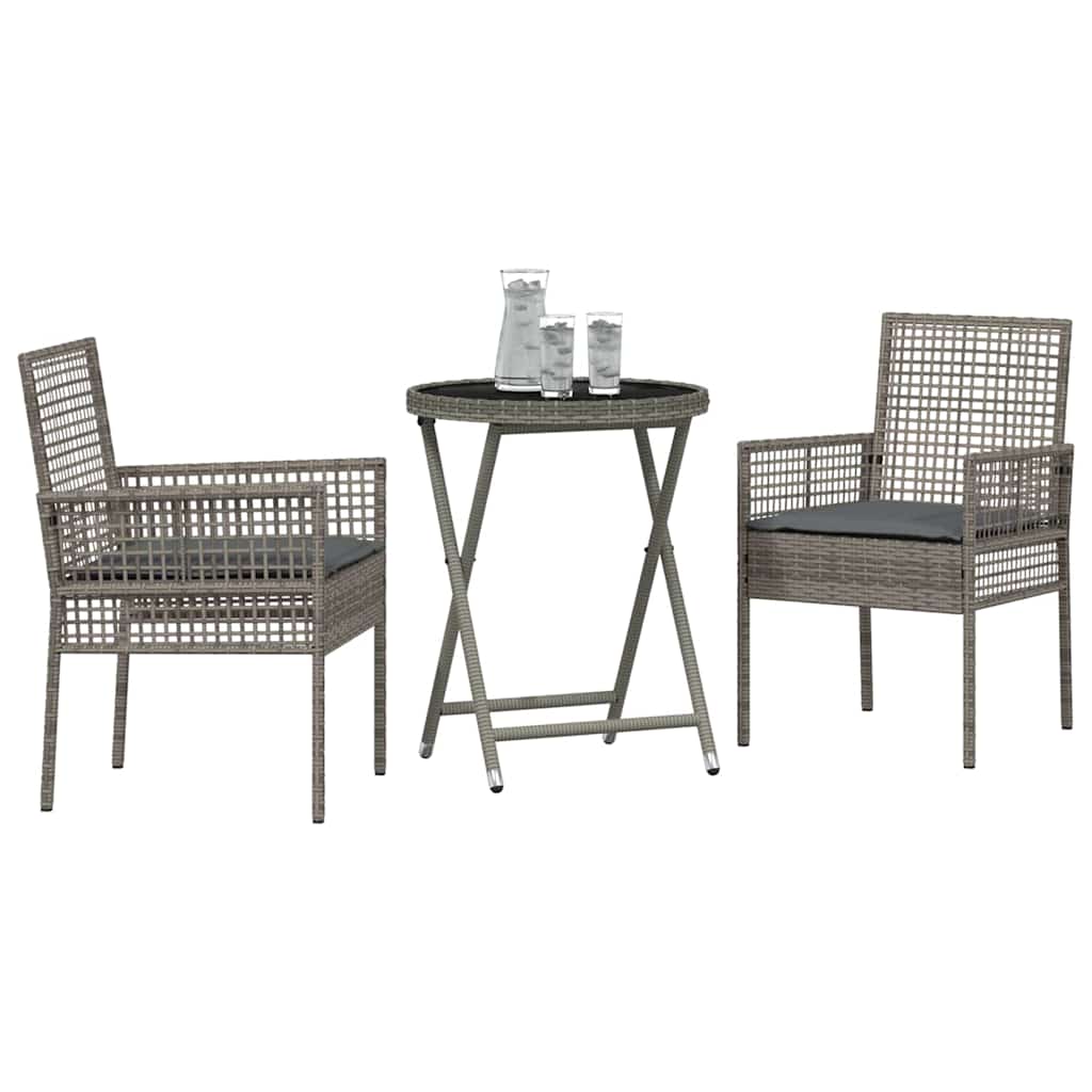 Hage Bistro Sett 3 pcs Grå Poly rattan