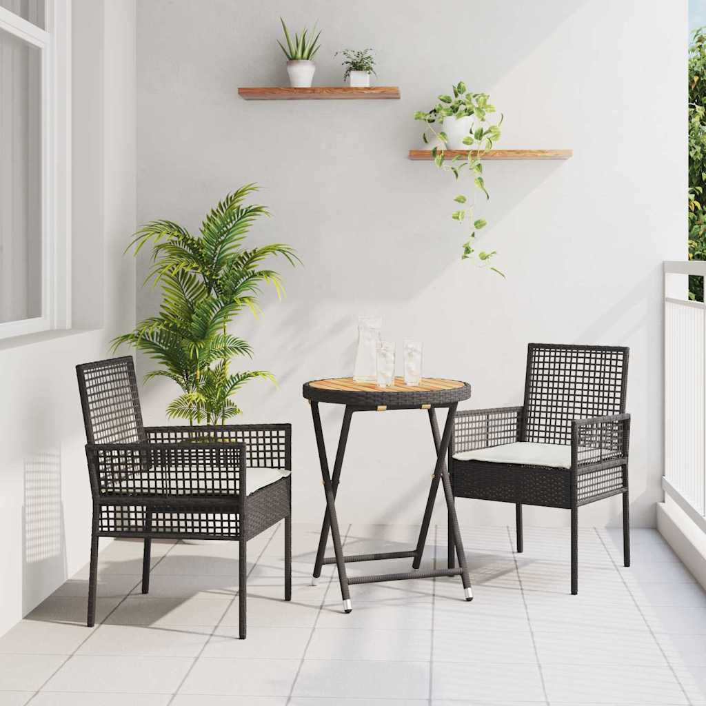 Hage Bistro Sett 3 pcs Svart Poly rattan