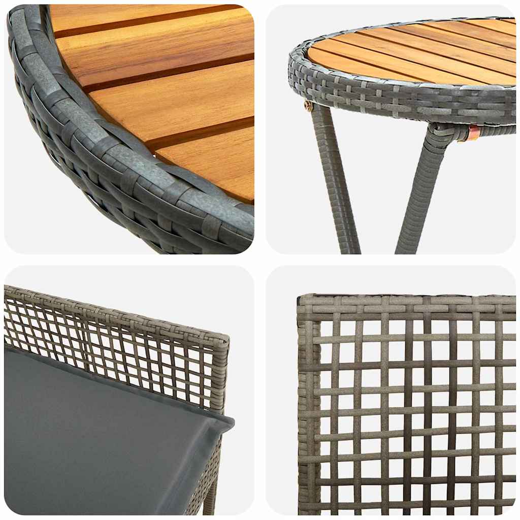 Hage Bistro Sett 3 pcs Grå Poly rattan
