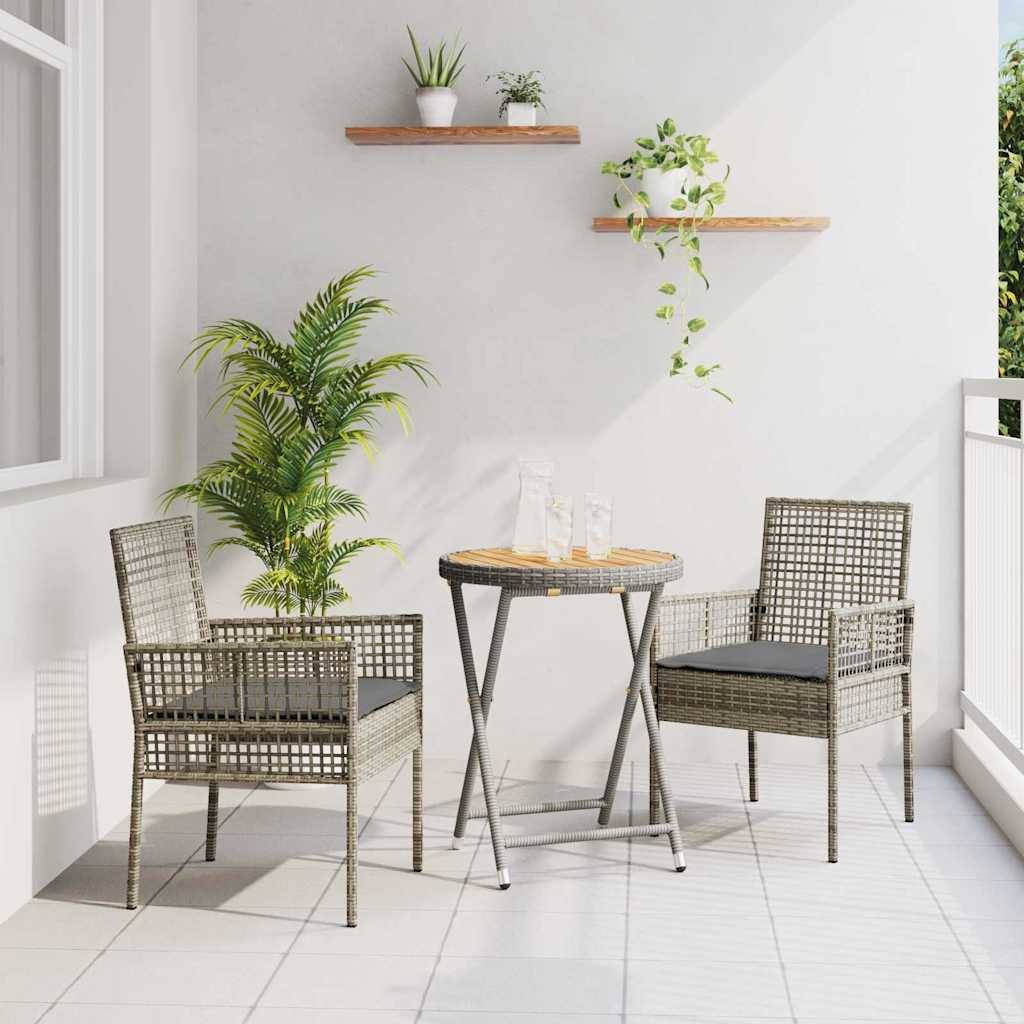 Hage Bistro Sett 3 pcs Grå Poly rattan