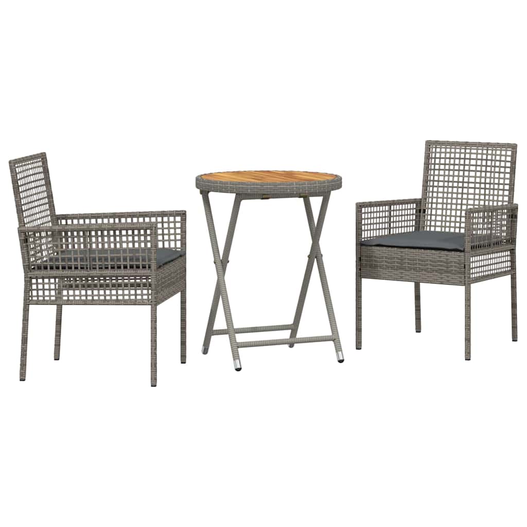 Hage Bistro Sett 3 pcs Grå Poly rattan
