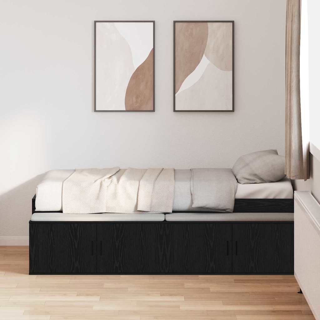 Sengestamme med skuff Svart Eik 90 x 200 cm Konstruert tre
