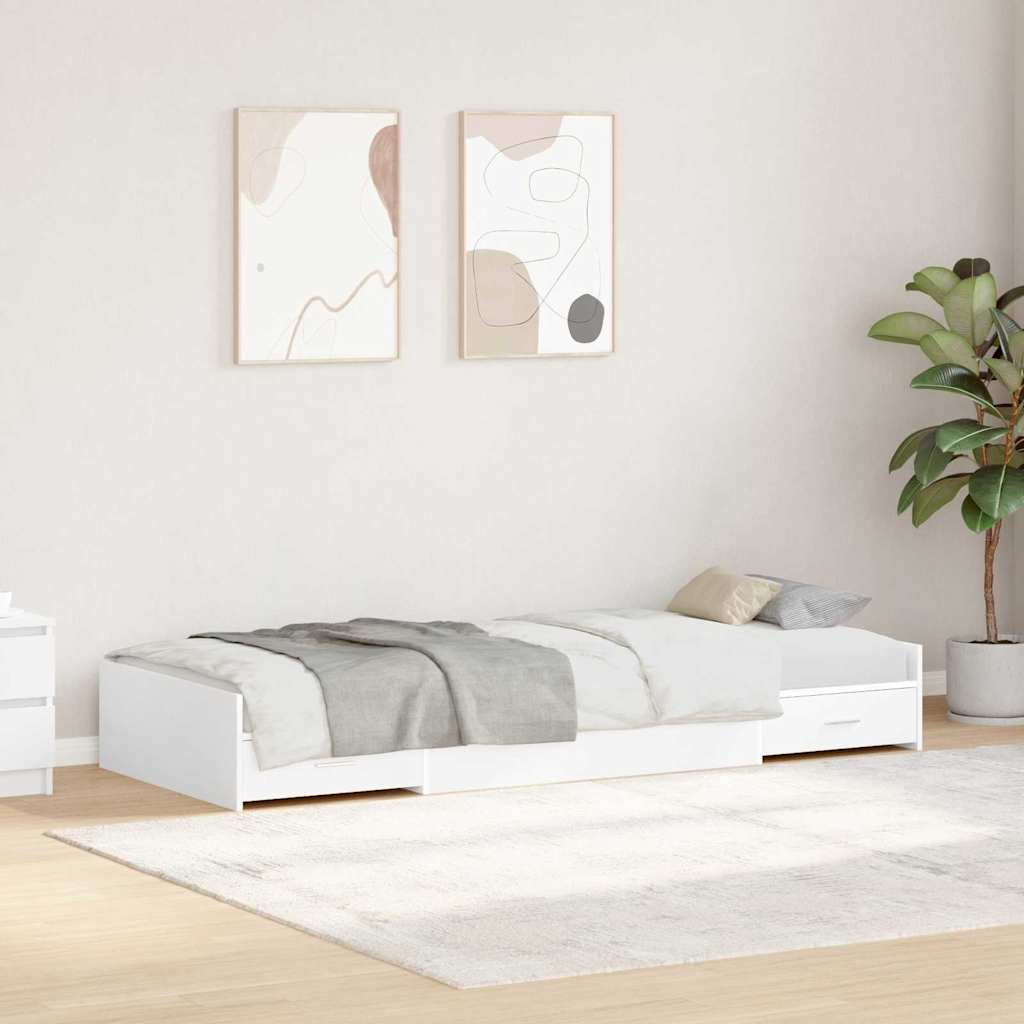 Seng med lagring med hodegjerde Hvit 100 x 200 cm Konstruert tre