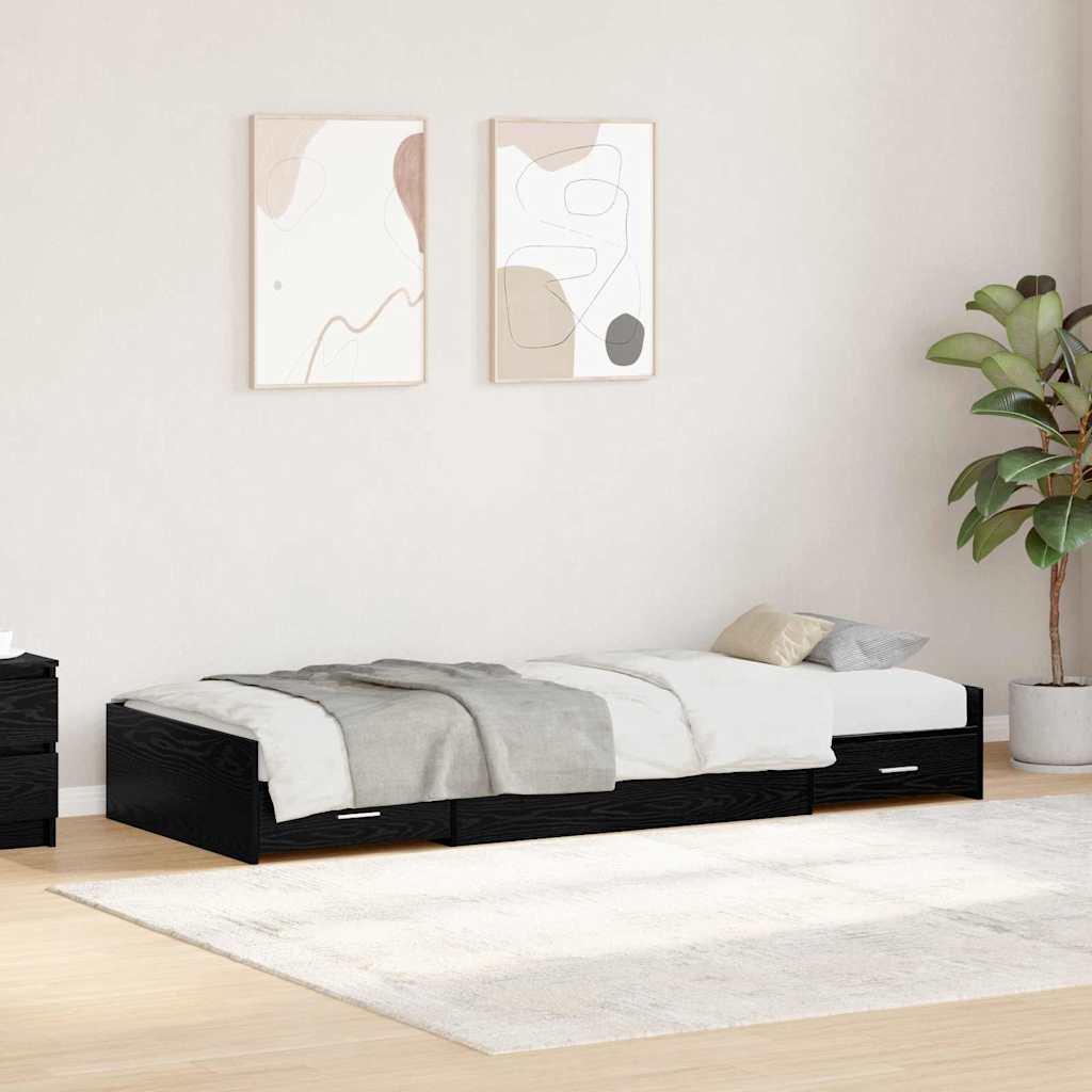 Seng med lagring med hodegjerde Svart Eik 100 x 200 cm Konstruert tre