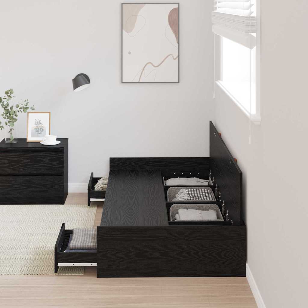 Seng med lagring med hodegjerde Svart Eik 100 x 200 cm Konstruert tre