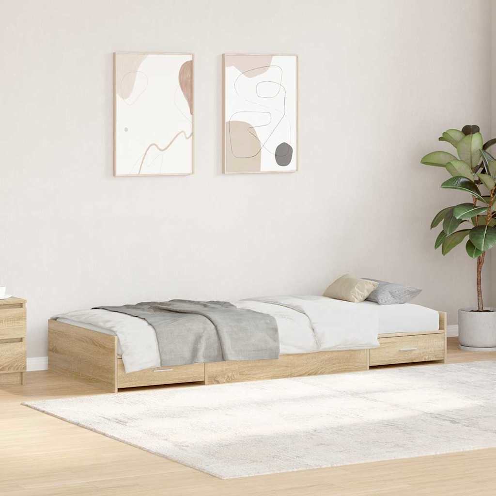 Seng med lagring med skuff Sonoma eik 100 x 200 cm Konstruert tre