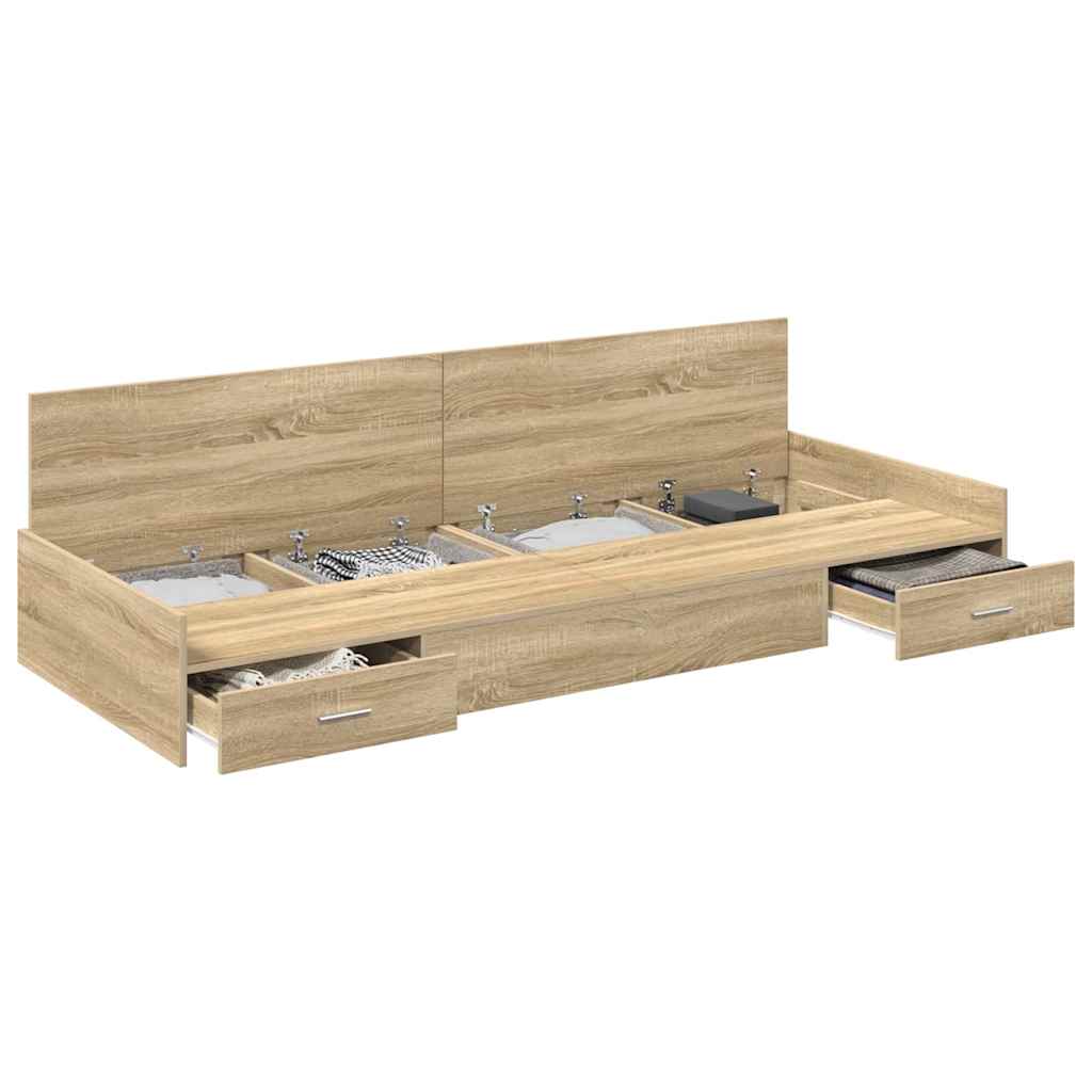 Seng med lagring med skuff Sonoma eik 100 x 200 cm Konstruert tre