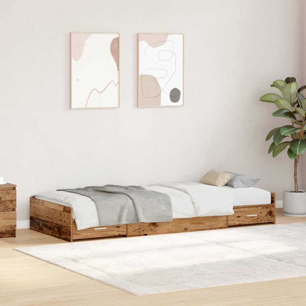 Seng med lagring med hodegjerde Gamle tre 100 x 200 cm Konstruert tre