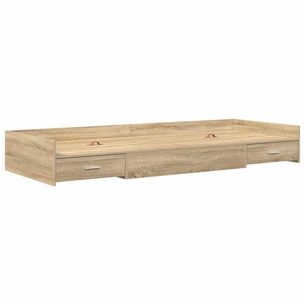 Seng med lagring med hodegjerde Sonoma eik 90 x 200 cm Konstruert tre
