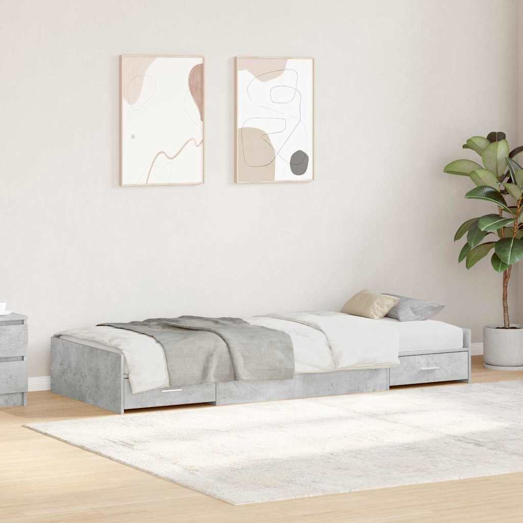 Seng med lagring med hodegjerde Betonggrå 90 x 200 cm Konstruert tre