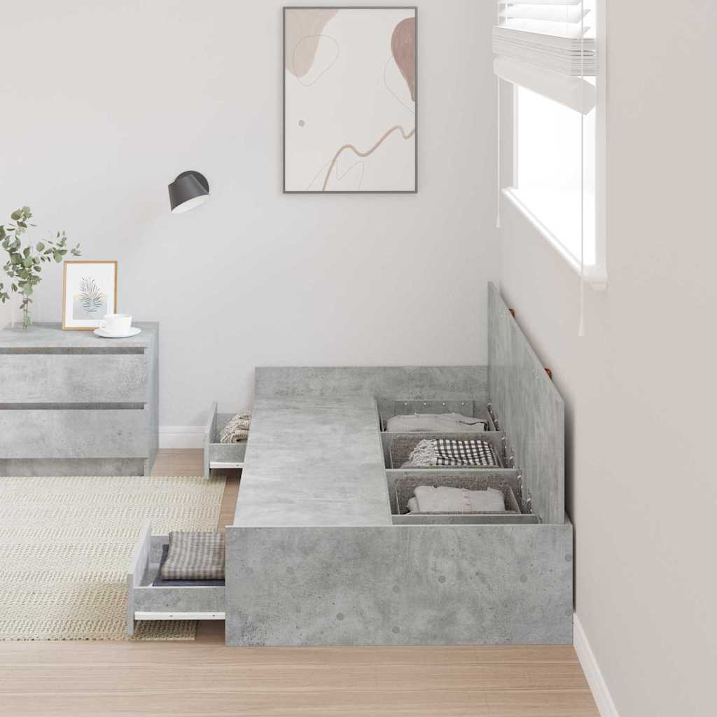 Seng med lagring med hodegjerde Betonggrå 90 x 200 cm Konstruert tre