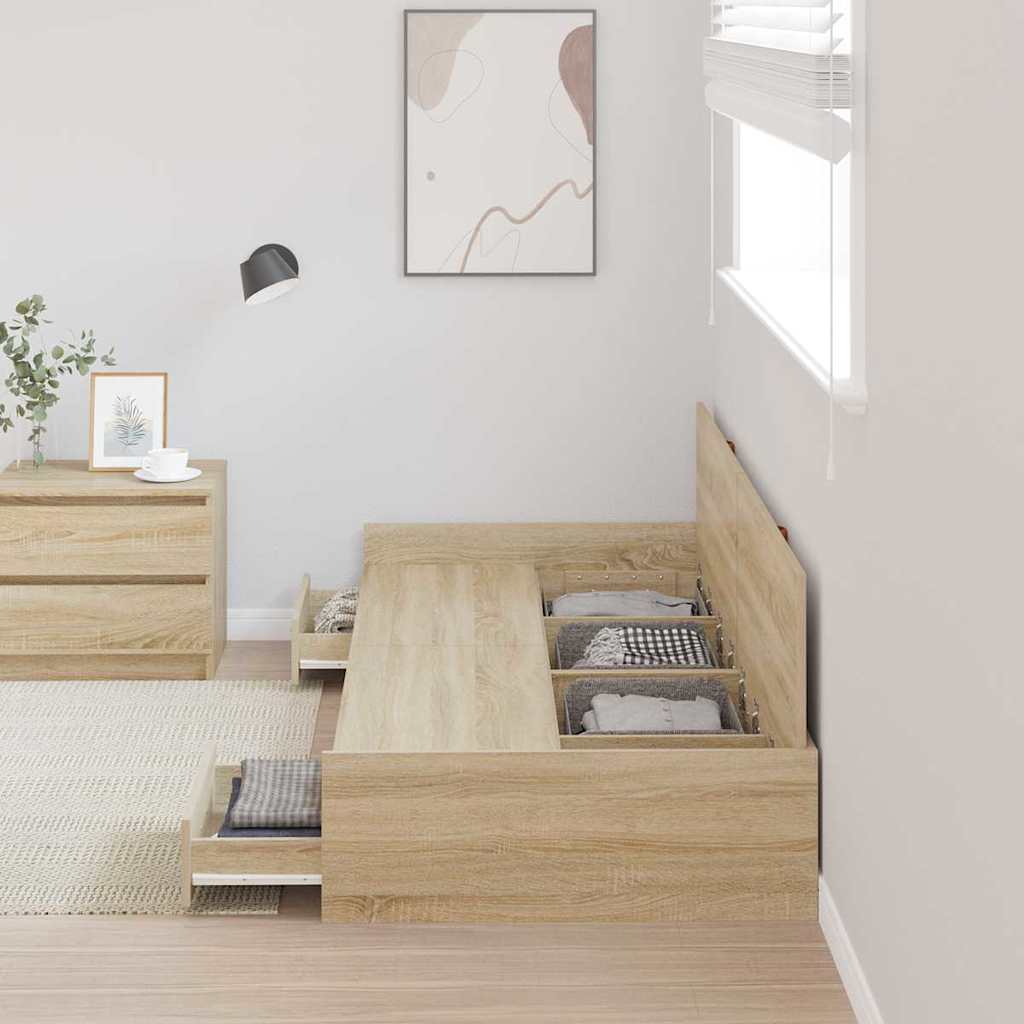 Seng med lagring med hodegjerde Sonoma eik 80 x 200 cm Konstruert tre