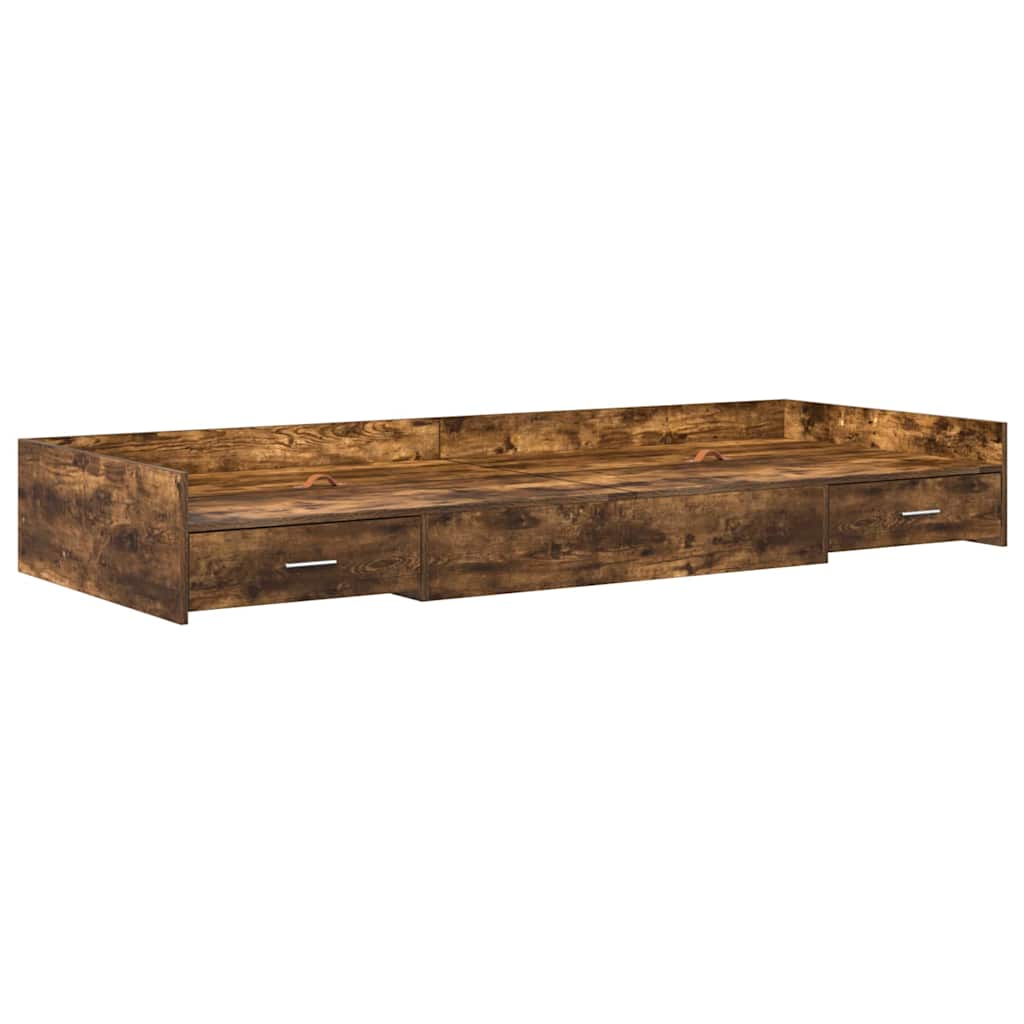 Seng med lagring med hodegjerde Røkt eik 80 x 200 cm Konstruert tre