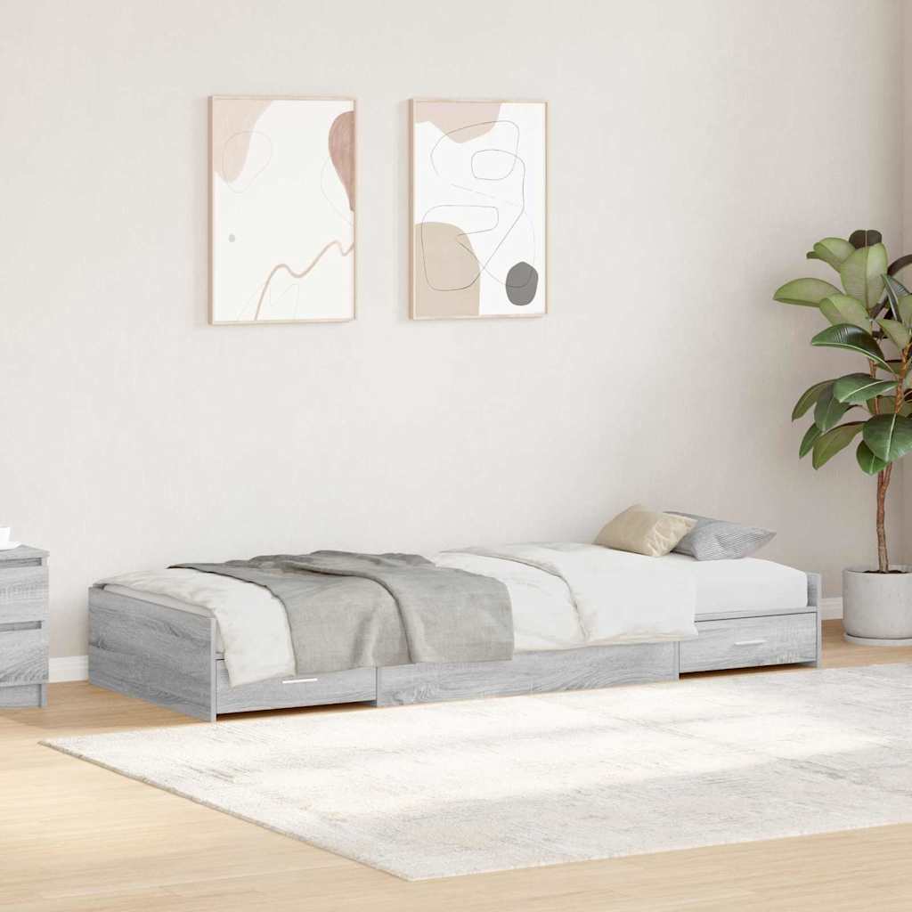Seng med lagring med hodegjerde Grå Sonoma 80 x 200 cm Konstruert tre