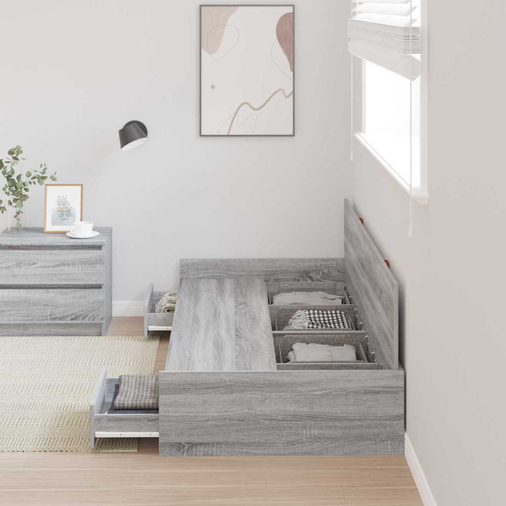 Seng med lagring med hodegjerde Grå Sonoma 80 x 200 cm Konstruert tre