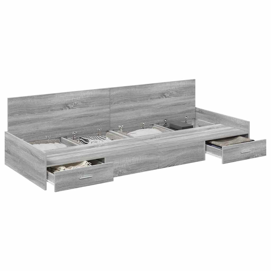 Seng med lagring med hodegjerde Grå Sonoma 80 x 200 cm Konstruert tre