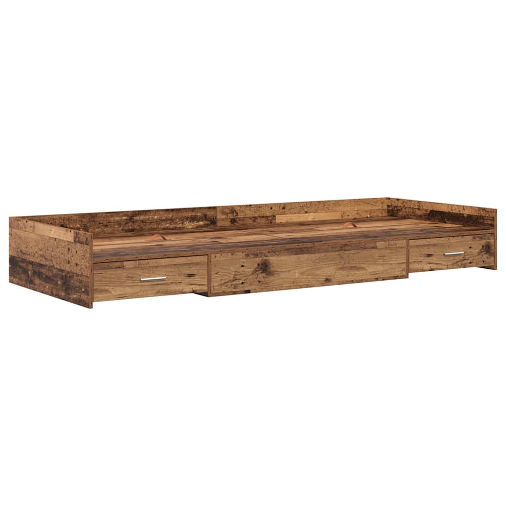 Seng med lagring med hodegjerde Gamle tre 80 x 200 cm Konstruert tre