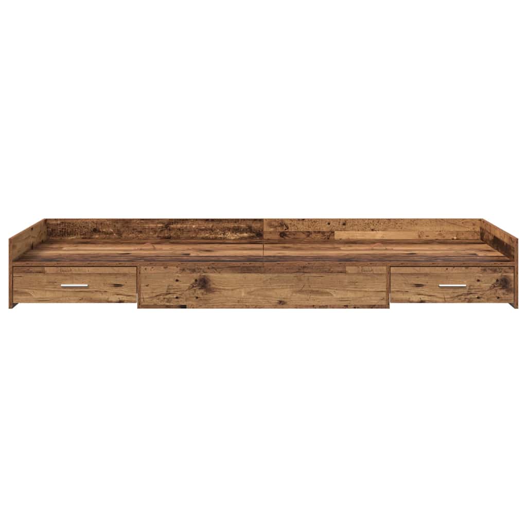 Seng med lagring med hodegjerde Gamle tre 80 x 200 cm Konstruert tre